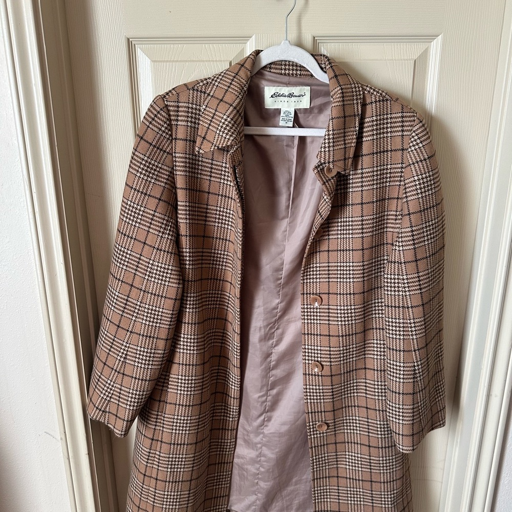 Eddie Bauer Tan and Black Trench Coat Timeless Style